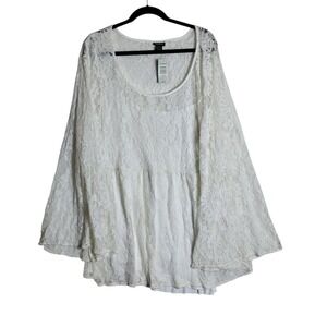 Torrid Womens Ivory‎ Lace Bell Sleeve Babydoll Blouse Top Size 5 10541809 NEW